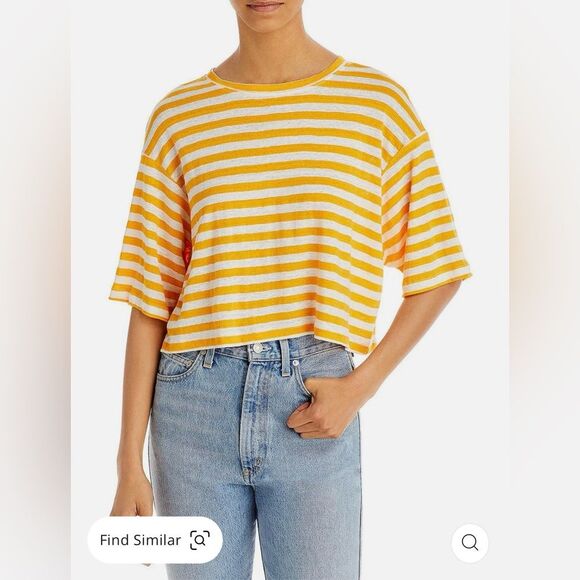 Frame Women Size Large Orange Off White Stripe Boxy Crop Organic Slub Linen Top - Picture 4 of 10